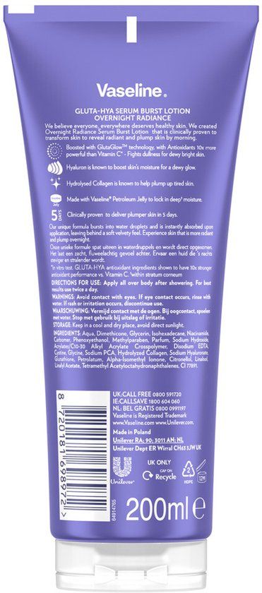 Vaseline Gluta-Hya Serum Overnight Radiance - 200 ml