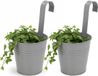 Pro Garden Petit pot de fleurs avec crochet - 2x - jardinière zinc avec crochet de suspension - gris - 20 x 13 x 26 cm - suspendu - pot de balcon/clôture
