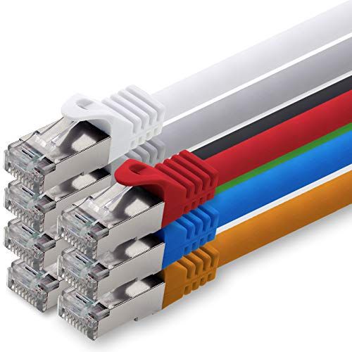 1aTTack.de CAT.7 netwerkkabel patchkabel SFTP PIMF LSZH Gigabit LAN-kabel 10 Gb/s 1,0 m - 7 kleuren - 7 stuks