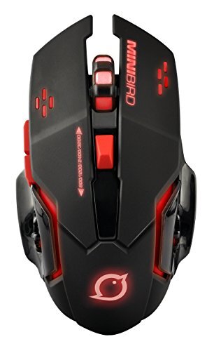 DRAGON WAR MiniBird Tyrant Gaming-muis, bekabeld, 3200 DPI, 4 snelheden (800/1600/2400/3200) DPI, rode LED-achtergrondverlichting, 6 toetsen, ergonomisch, stil, zwart