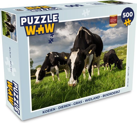 MuchoWow Puzzel Koeien - Dieren - Gras - Weiland - Boerderij - Legpuzzel - Puzzel 500 stukjes - Sinterklaas cadeautjes - Sinterklaas voor grote kinderen