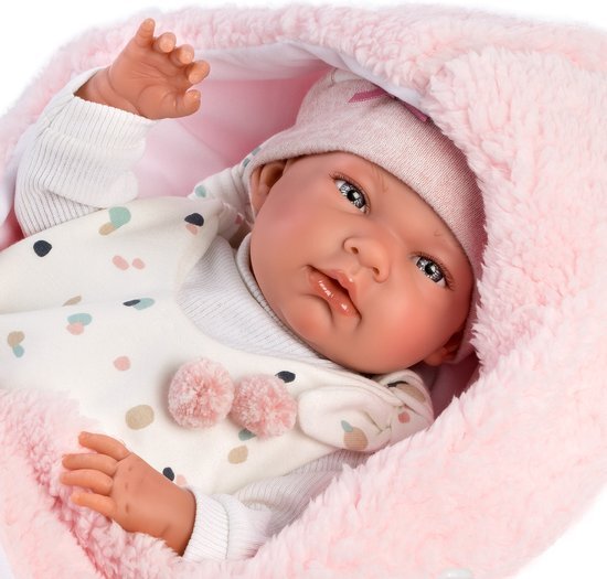 llorens full body babypop Nica meisje met roze deken en speen 40 cm