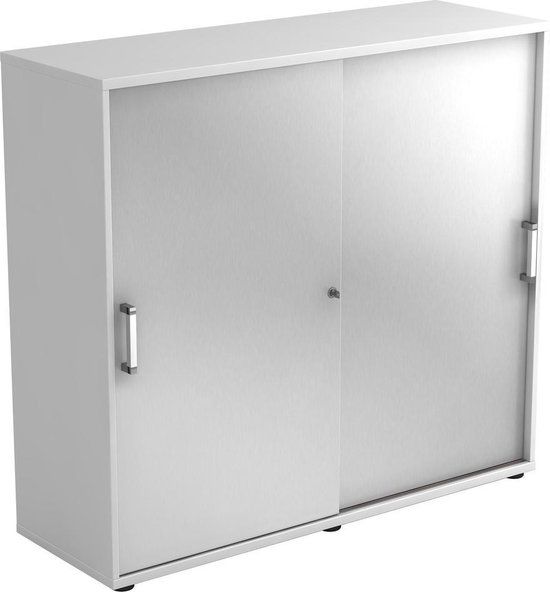 Schuifdeurkast - Wit/Zilver - 120 x 40 x 110 cm - hjh OFFICE PRO Beta 1753S