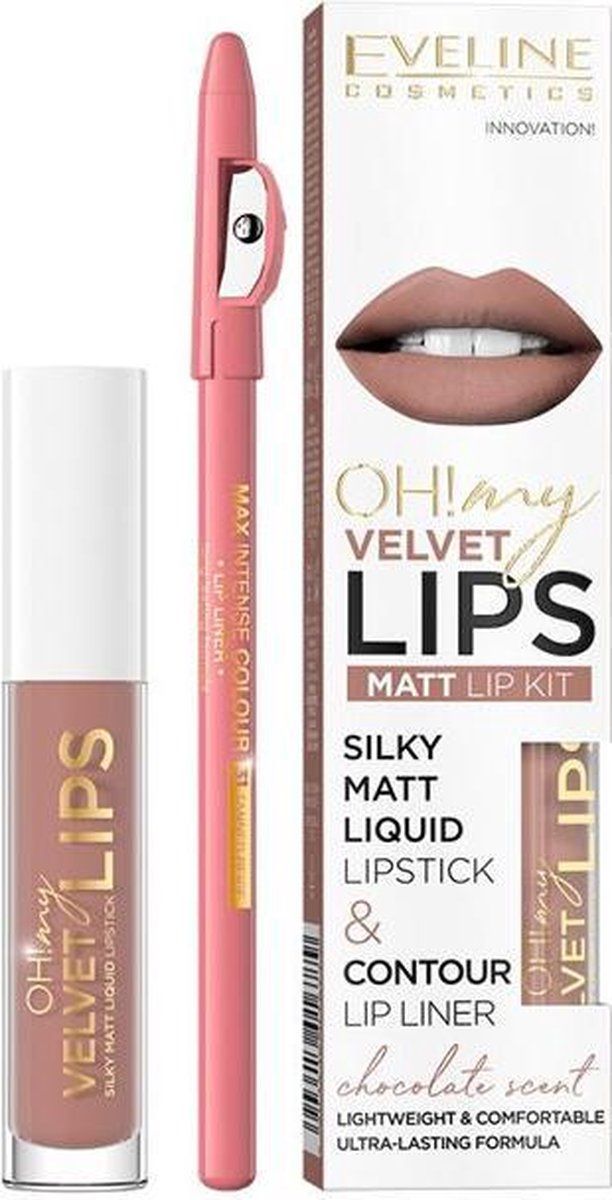 Eveline - Oh My Lips Liquid Matt Lipstick & Contour Lip Liner Matte And Contour 4.5ml + 1pc - 11 Milkshake Cookie