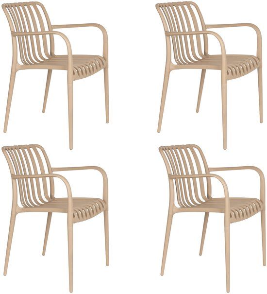 Housecraft Living Amae Tuinstoel Armleuning Kunststof Beige - Set van 4
