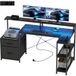 HEAT Bureau Gaming Noir En Bois Et Acier Avec Rangements Et 2 Supports Pour Écrans, 165 X 80 X 91,5 Cm