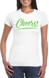 Bellatio Decorations Verkleed T-shirt voor dames - cheers - wit - groene glitter - carnaval M