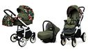 BabyLux Color Lux Système de voyage 3 en 1 Siège auto pour bébé Poussette Roses avec tulipes sur cadre noir et blanc