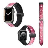 Horlogebandje Apple Horlogebandje voor Apple Watch 22 mm (38/40/41/42/44/45 mm) gemaakt van siliconen en echt leer: roze diamant