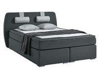Atlantic Home Collection REX boxspringbed inclusief topper en nekkussen, hardheid medium H2, stof, 02 donkergrijs, 140 x 200 cm