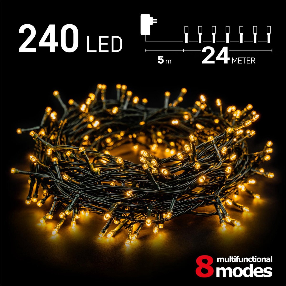 Emos Kerstverlichting buiten - 24 meter 240 LED - Warm Wit - 8 modi - Lichtsnoer - IP44 Stekker - Kerstboomverlichting - geschikt voor binnen en buiten - Kerstversiering