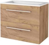 Basic Line Start 46 Badkamermeubelset - 80 x 46 cm - Met Grepen - 2 Lades - Acryl Wastafel - Zonder Kraangat - Whisky Oak