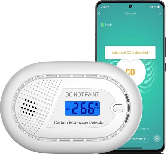 aroha WiFi CO melder met 10 jaar batterij - Smart koolmonoxidemelder koppelbaar met telefoon - CO meter met alarm