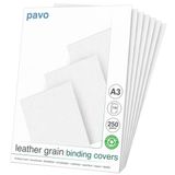 Pavo - Schutbladen Lederstructuur 250gsm A3 Wit, pak 100 stuks, karton lederlook voor inbind systemen