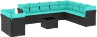 vidaXL 11-delige tuinbankset met kussens, zwart polyrotan