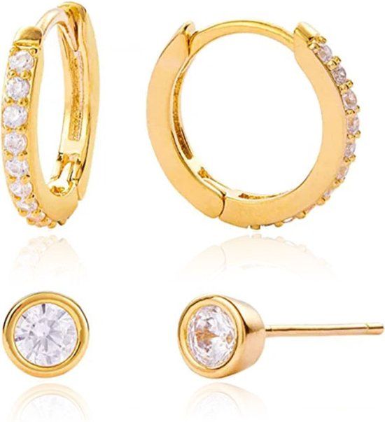Elenza AMS Elenza Goudkleurige Oorring- en Studset met Zirconia