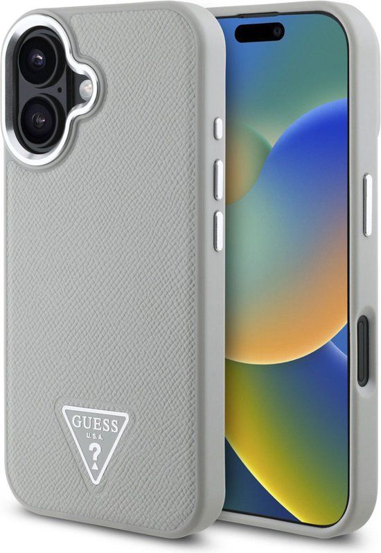 Guess Grained Triangle Case MagSafe geschikt voor iPhone 16 - Beige
