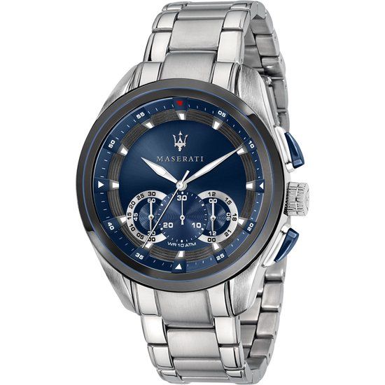 Maserati R8873612014 Herenhorloge - Zilverkleurig - Blauwe Wijzerplaat - Stalen Band