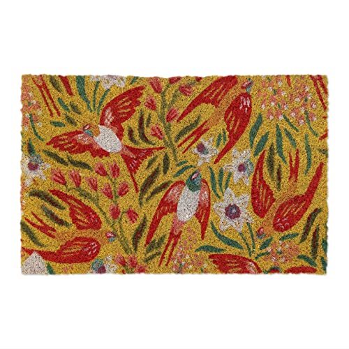 Relaxdays deurmat vogels, kokosmat met bloemen en zwaluwen, 40 x 60 cm, weerbestendig, voor binnen en buiten, kleurrijk