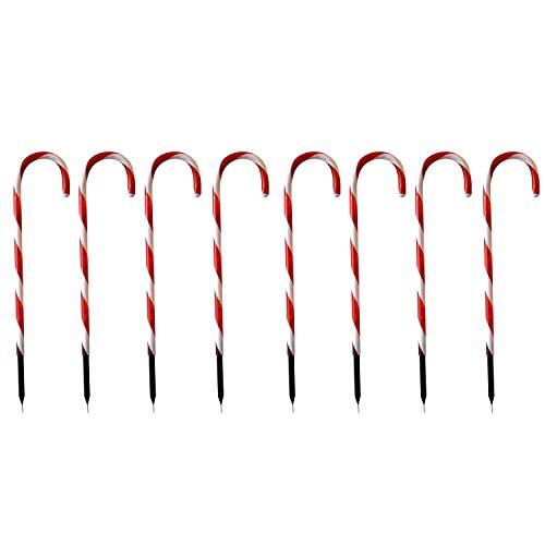 Home & Styling 8-delige LED-lichtstokset 'Candy Cane', 56 LED's, 47cm hoog inclusief grondpin, batterijvoeding, buitenverlichting, lichtketting, lichtversieringen