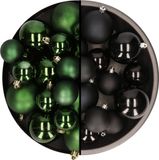 Decoris Kerstversiering Kerstballen Kunststof Kleuren Mix Zwart/Donkergroen 6-8-10 cm Pakket van 44x stuks