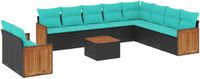 vidaXL 11-delige tuinbankset met kussens, zwart polyrotan