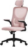 ML-Design Ergonomische bureaustoel roze netstof met verstelbare hoofdsteun en wielen