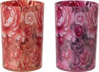 J-Line theelichthouder Bloemen - glas - oranje/roze - large - set van 2