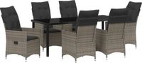 vidaXL Tuin Eettafel Set 7-delig Grijs Polyrattan