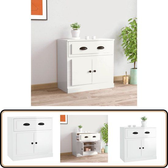 vidaXL Dressoir - 70x35,5x67,5 cm - Bewerkt hout - Wit