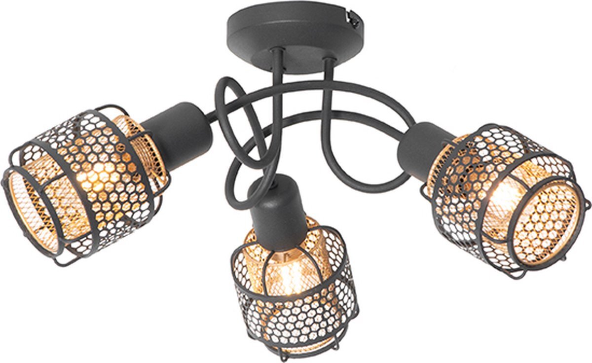 QAZQA noud - Design Plafondlamp - 3 lichts - Ø 50 cm - Zwart - Woonkamer | Slaapkamer | Keuken