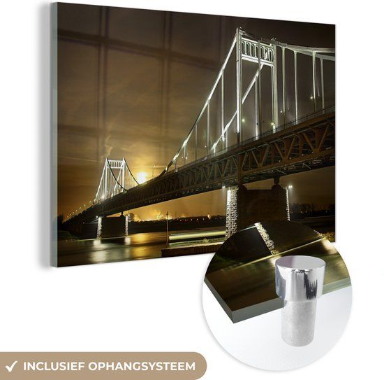 MuchoWow® Glass Painting 150x100 cm - Acrylic Glass Painting - The Bridge of Krefeld in Germany - Photo on Glass - Paintings