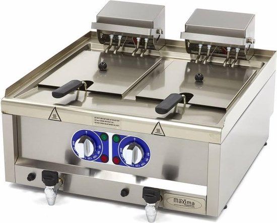 Maxima Professionele Horeca Friteuse 2 x 10L - Elektrisch - 2 Manden - met Tapkraan - 400V