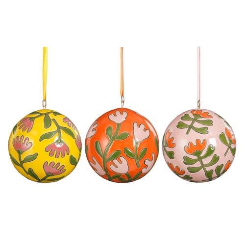 Mica Decorations Kerstballen glas bloemen multi - 3 varianten (ø10 cm)