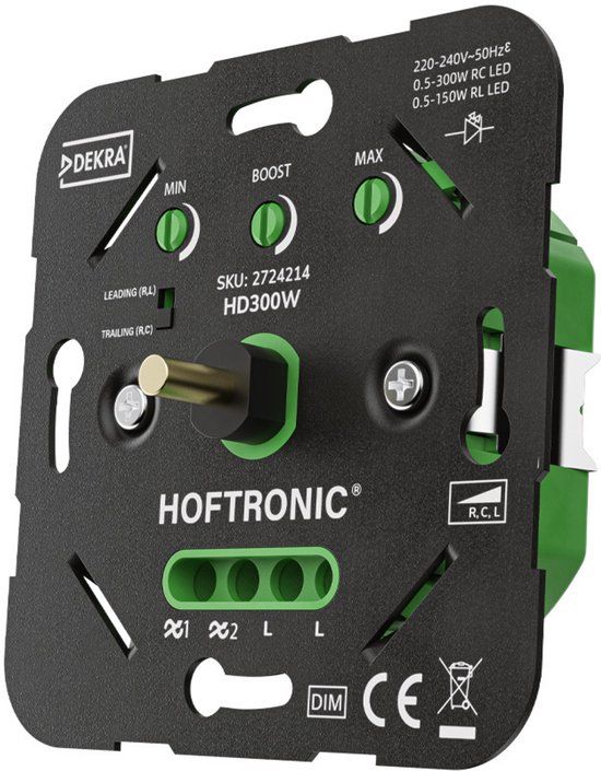 HOFTRONIC LED Dimmer - 0.5-300 Watt - Fase-aansnijding & Fase-afsnijding - Inbouw - Zwart