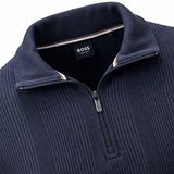 Hugo Boss Heren BOSS Ritskraag Sweater Structure Blauw