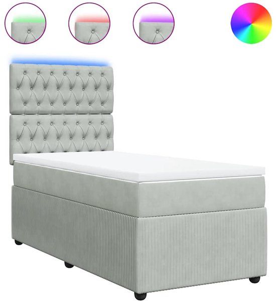vidaXL Boxspring met matras fluweel lichtgrijs 90x190 cm
