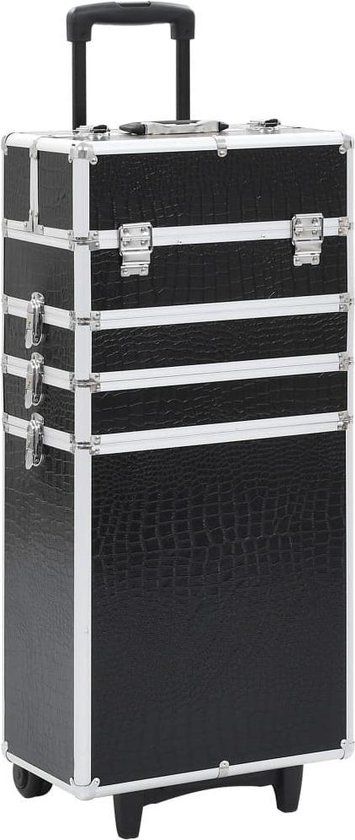 vidaXL Make-up trolley aluminium zwart met krokodillenpatroon