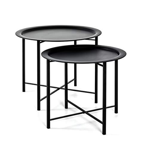 Haku-Möbel Haku Möbel 2-delige tafel, stalen buis, zwart, H 44/49 x Ø 52/62 cm