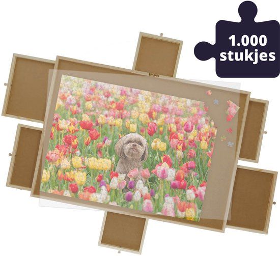 BREND BR-2216 Puzzelplaat voor 1000 Puzzelstukjes met 6 Lades – Puzzelbord met Opbergsysteem – Puzzelmat van Hout – Puzzeltafel inclusief Afdekplaat