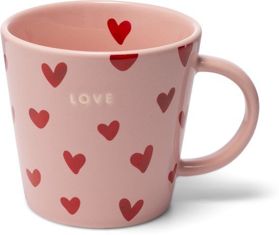 Vondels Theekop Keramiek Love Hearts 10x11cm Roze
