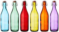 Kleurrijke Bar@drinkstuff Gekleurde glazen flessen met draaideksel, 1 liter, rood, blauw, oranje, groen, geel, paars, 6 stuks