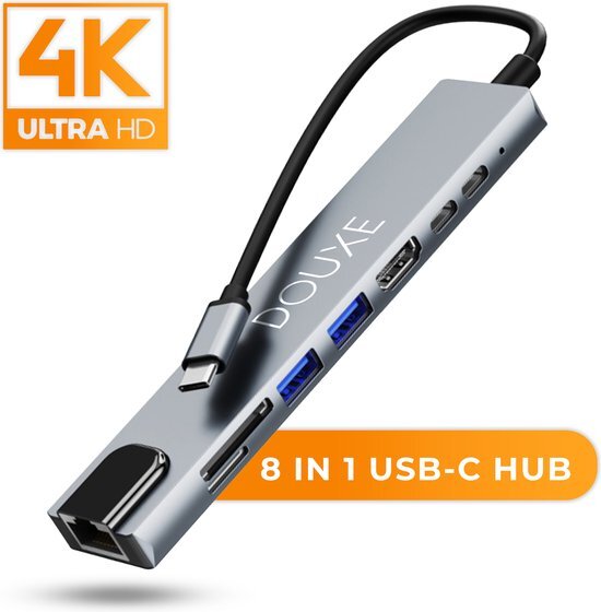 Douxe USB C Hub voor MacBook, Dell, HP en lenovo (Thunderbolt 3) met HDMI en 7 andere Poorten - Dockingstation II8