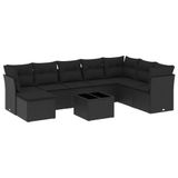 VidaXL 9-delige Loungeset met kussens, poly rotan, zwart