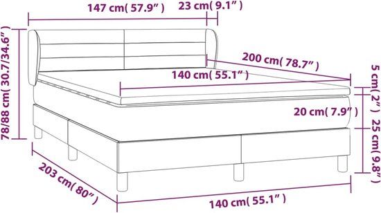 vidaXL Boxspring met matras stof donkerbruin 140x200 cm