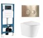 QeramiQ Dely Toiletset - réservoir encastré Qeramiq Flush - abattant slim - plaque de commande en métal laiton brossé - boutons ronds - blanc mat