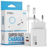 Strex USB-C & USB-A Snellader 25W - GaN Oplader met PD 3.0 & QC 3.0 - Inclusief USB C Kabel - Wit