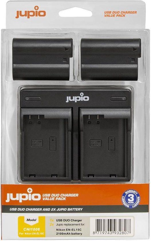 Jupio Value Pack: 2x Battery EN-EL15C 2100mAh + USB Dual Charger