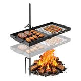VEVOR Grillrooster voor vuurschaal, camping, draaibare grill, rechthoekig, 607 x 300 mm, in hoogte verstelbaar, koken buiten vlam, temperatuurcoating 600 °C, camping