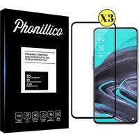 Phonillico® Gehard glas voor OPPO RENO 2 [Pack 3] Volledig transparante film Zwarte rand glazen schermbeschermer